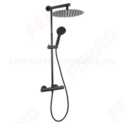 Zuhanyszett fejzuhannyal és termosztátos csapteleppel Ferro Trevi Black NP75-TRV7U-BL