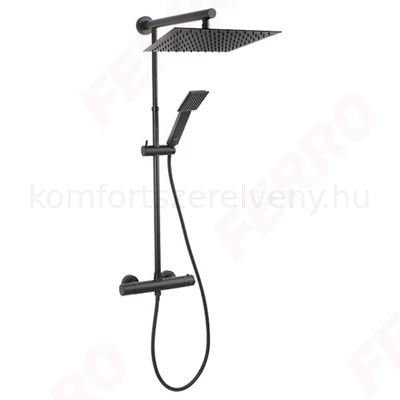 Zuhanyszett fejzuhannyal és termosztátos csapteleppel Ferro Trevi Square Black NP75SQ-TRV7U-BL