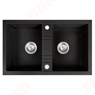 Mosogató 780x480 mm Ferro Mezzo II kétmedencés gránit mosogatótálca grafit DRGM2/48/78BA