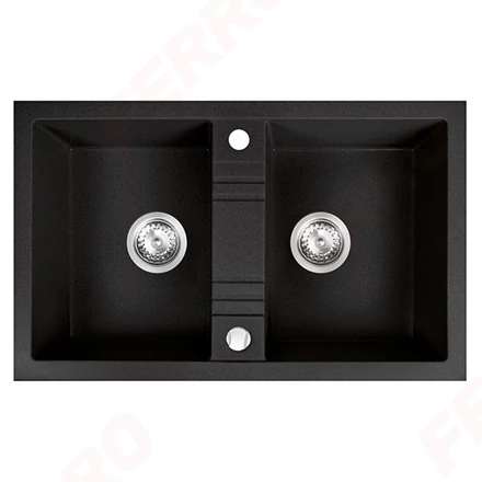 Mosogató 780x480 mm Ferro Mezzo II kétmedencés gránit mosogatótálca grafit DRGM2/48/78BA